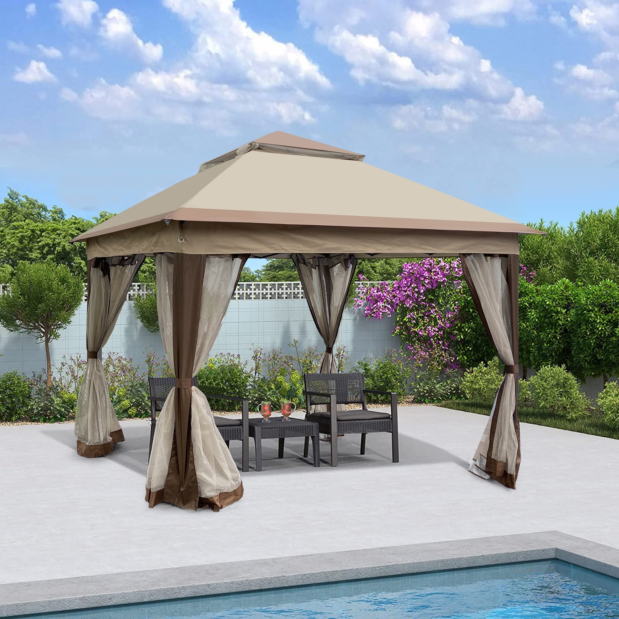 Sofucor 11X11Ft Gazebo Canopy With Removable Zipper Netting 2 Tier Soft Top Event Tent Suitable For Patio Backyard Garden
