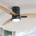 Sofucor 56 Inch Modern Design Flush Mount Ceiling Fan With Light And Remote Control 3 Solid Wood Blades Reversible Dc Motor