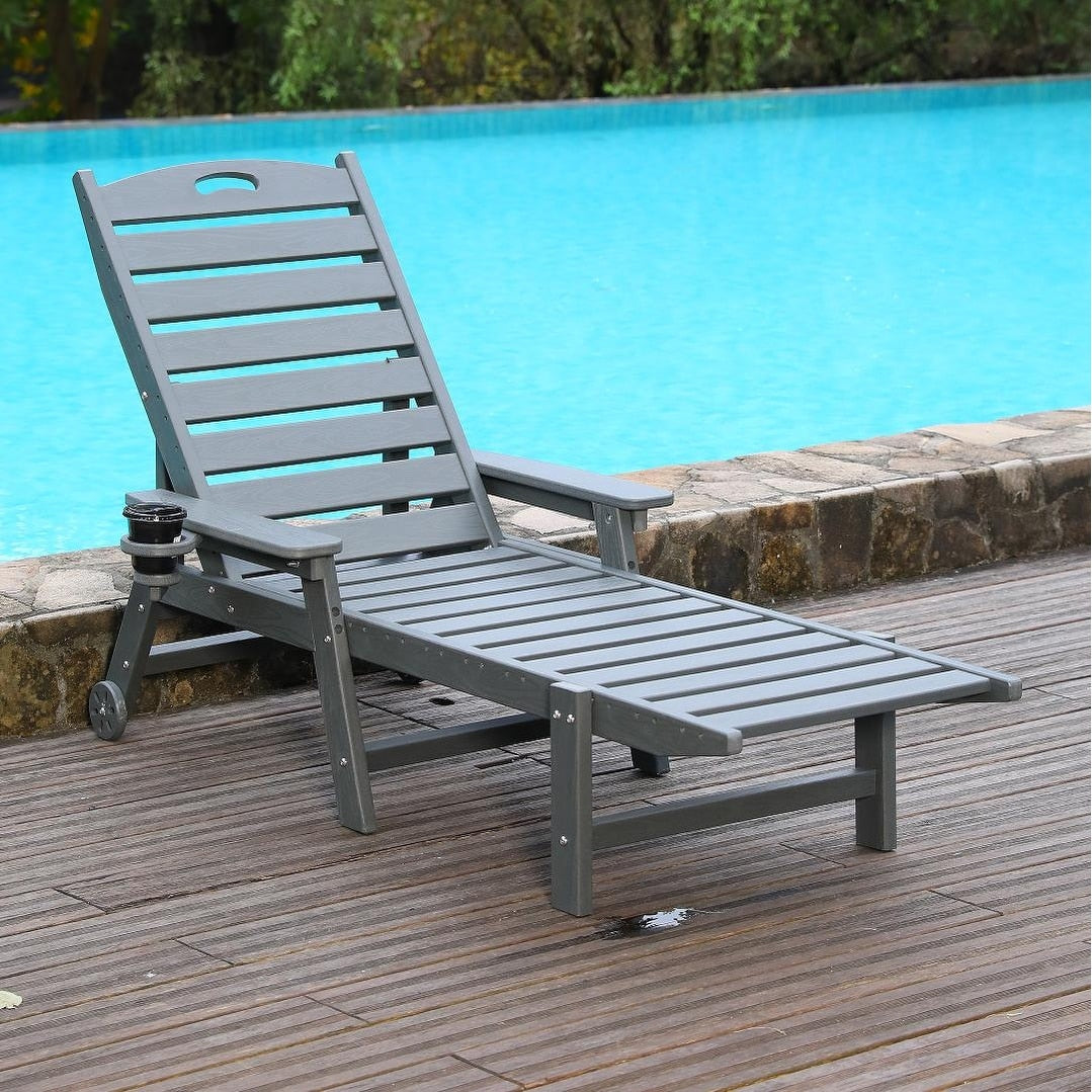 Sofucor Durable Frame Hdpe Chaise Lounge Chair Outdoor Pool Lounge Chairs With 4 Position Adjustable Backrest