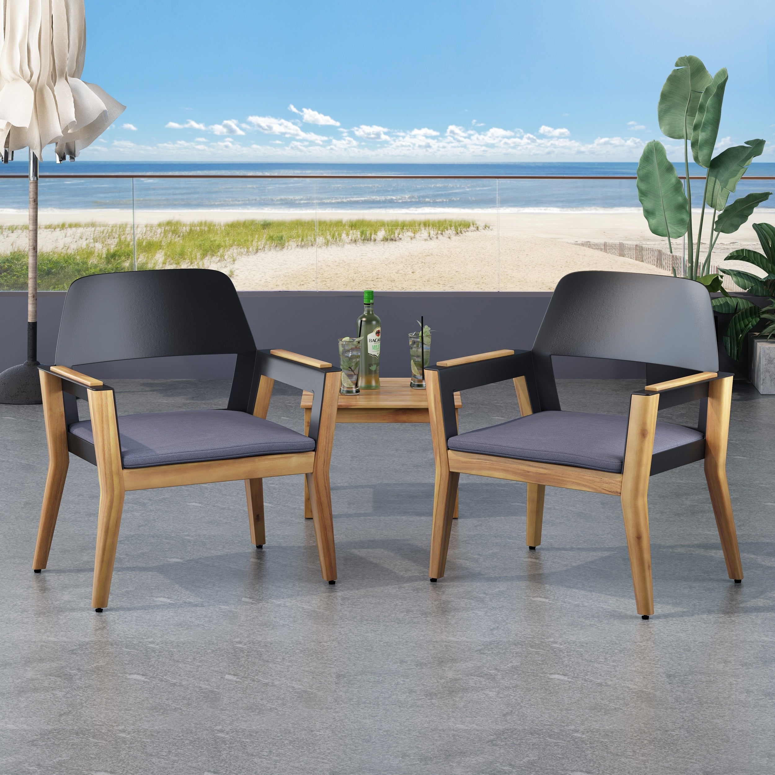 Soho Outdoor Acacia Wood Club Chairs With Cushion Set Of 2 By Christopher Knight Home