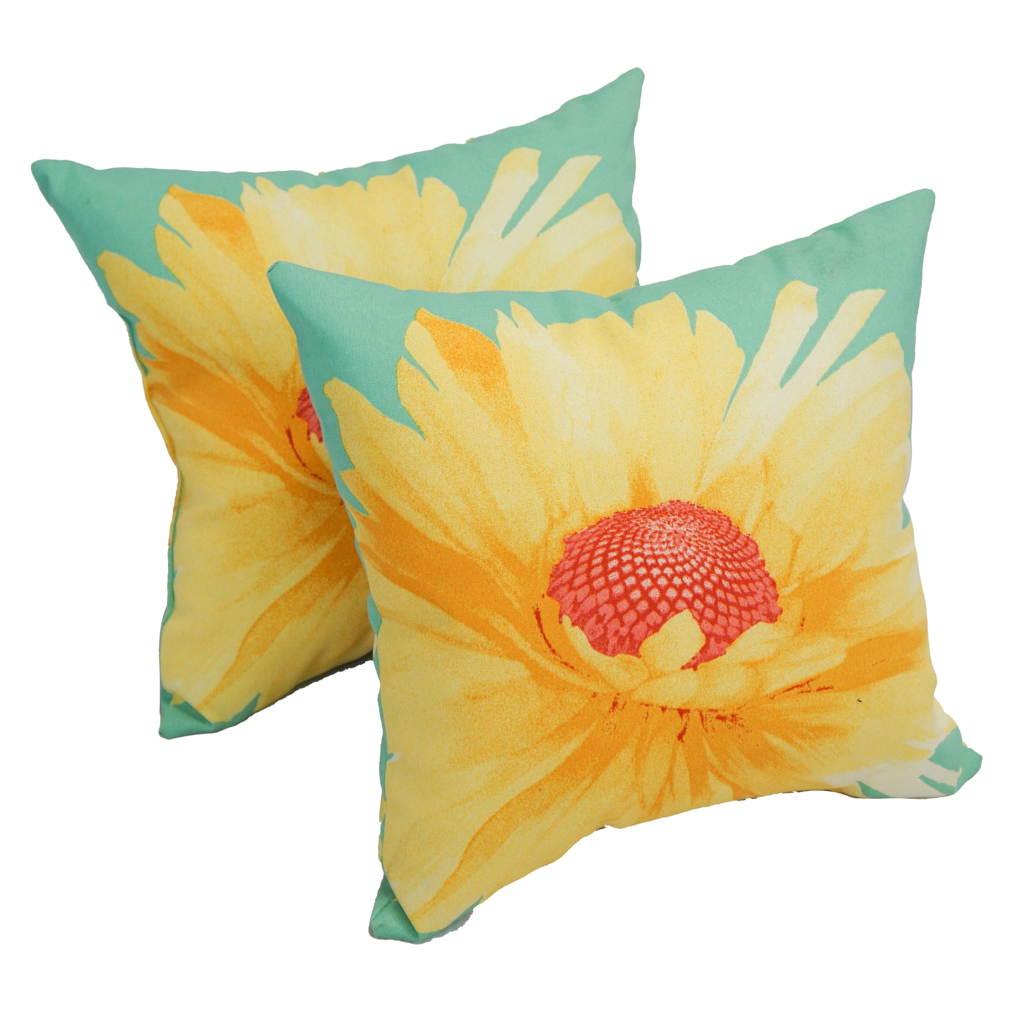 Solarium Daisy Teal 17 Inch Indoor Outdoor Throw Pillows Set Of 2