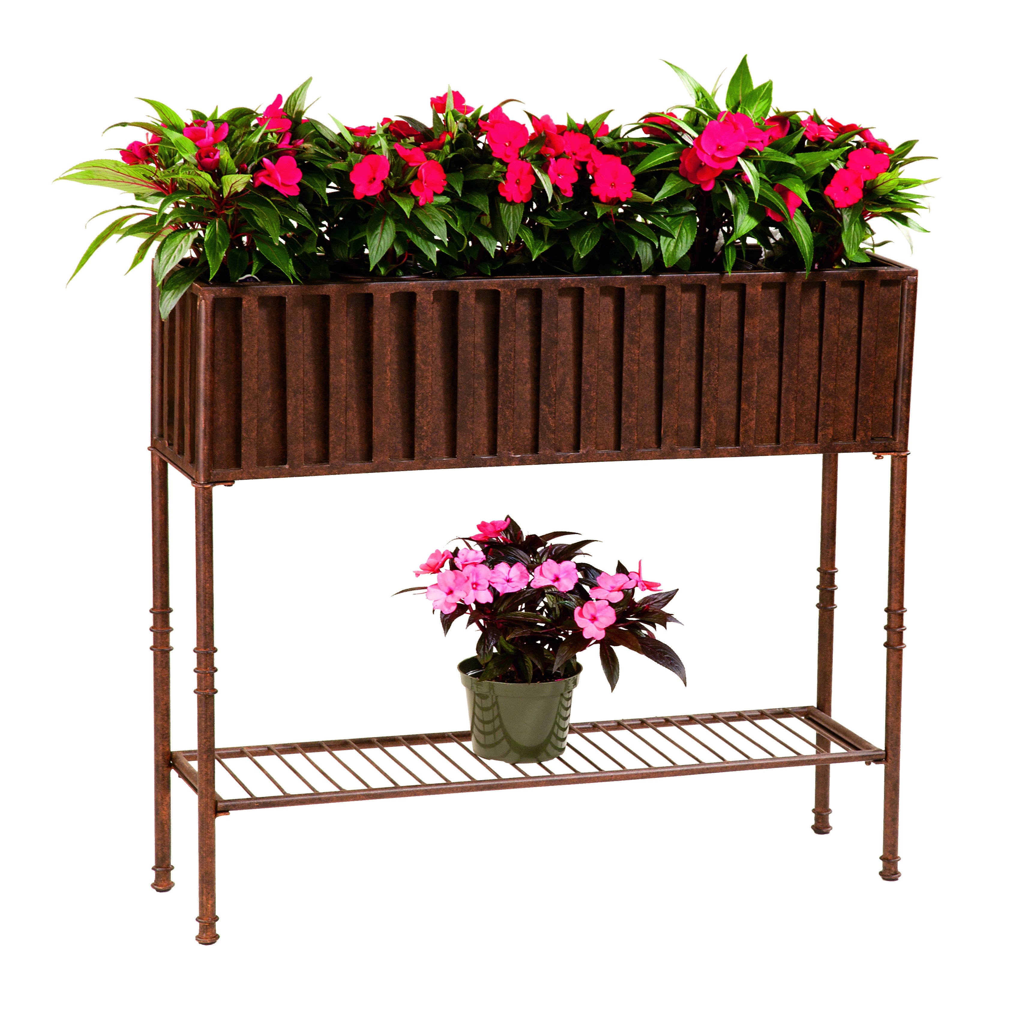 Solera Floor Planter With Tin Liner And Shelf