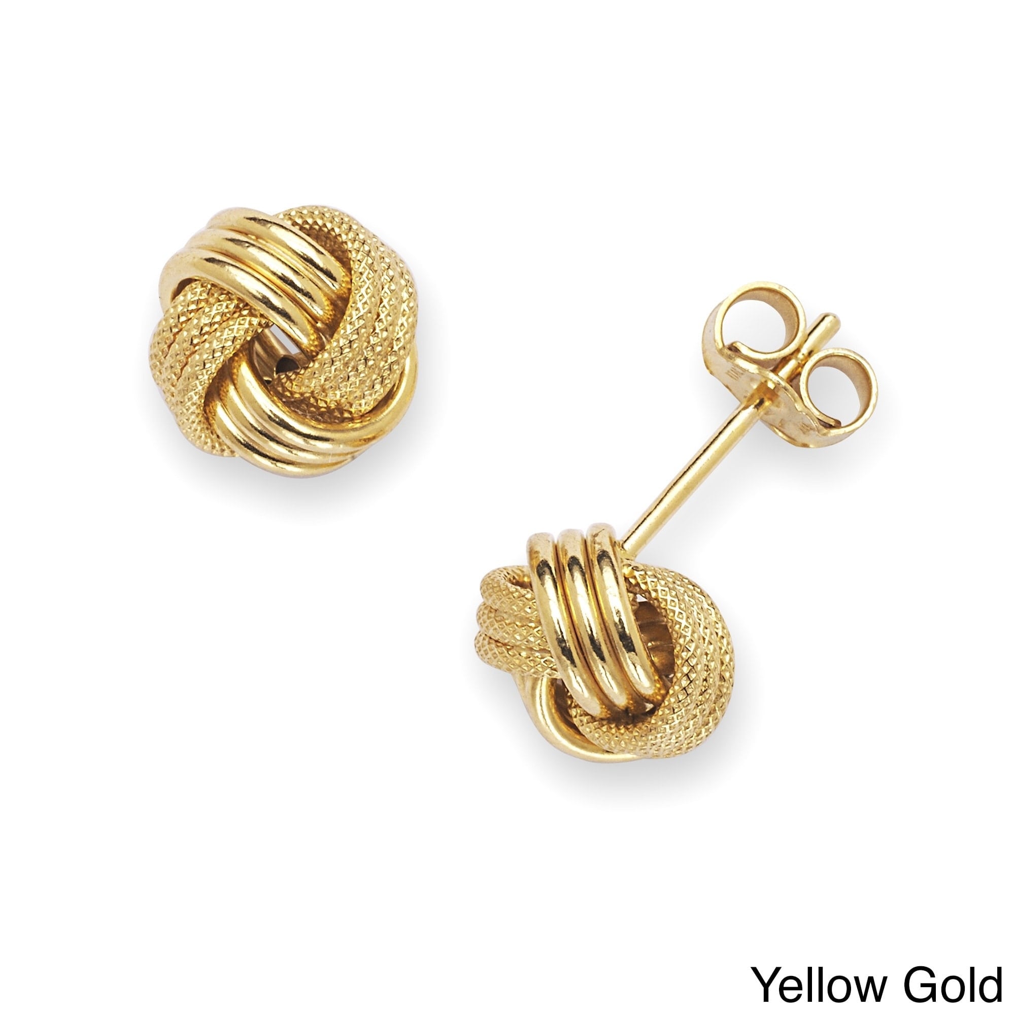 Solid 14K Gold 8Mm Textured Love Knot Three Row Stud Earrings
