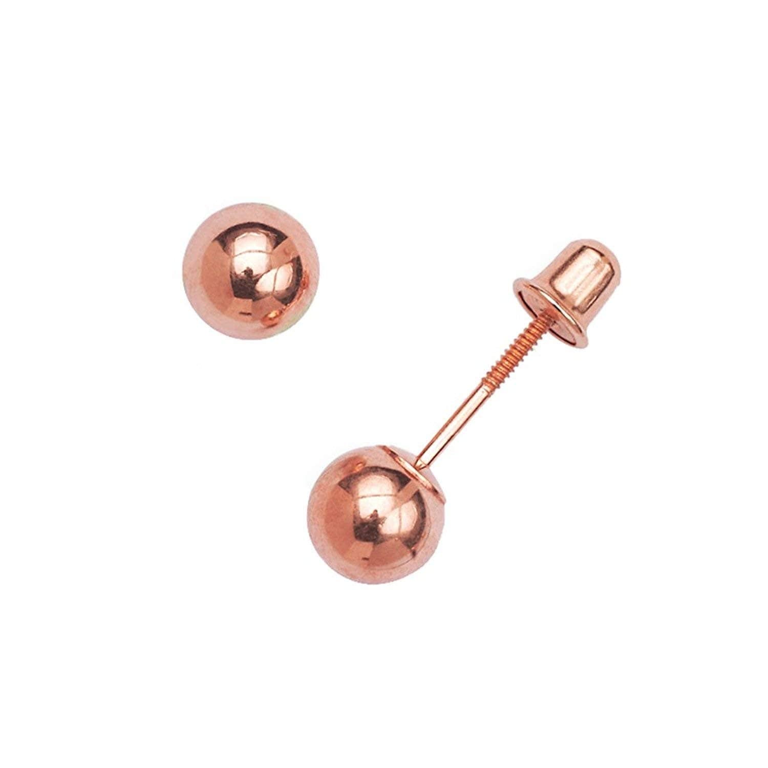 Solid 14K Rose Gold 3 8Mm Ball Screw Back Earrings