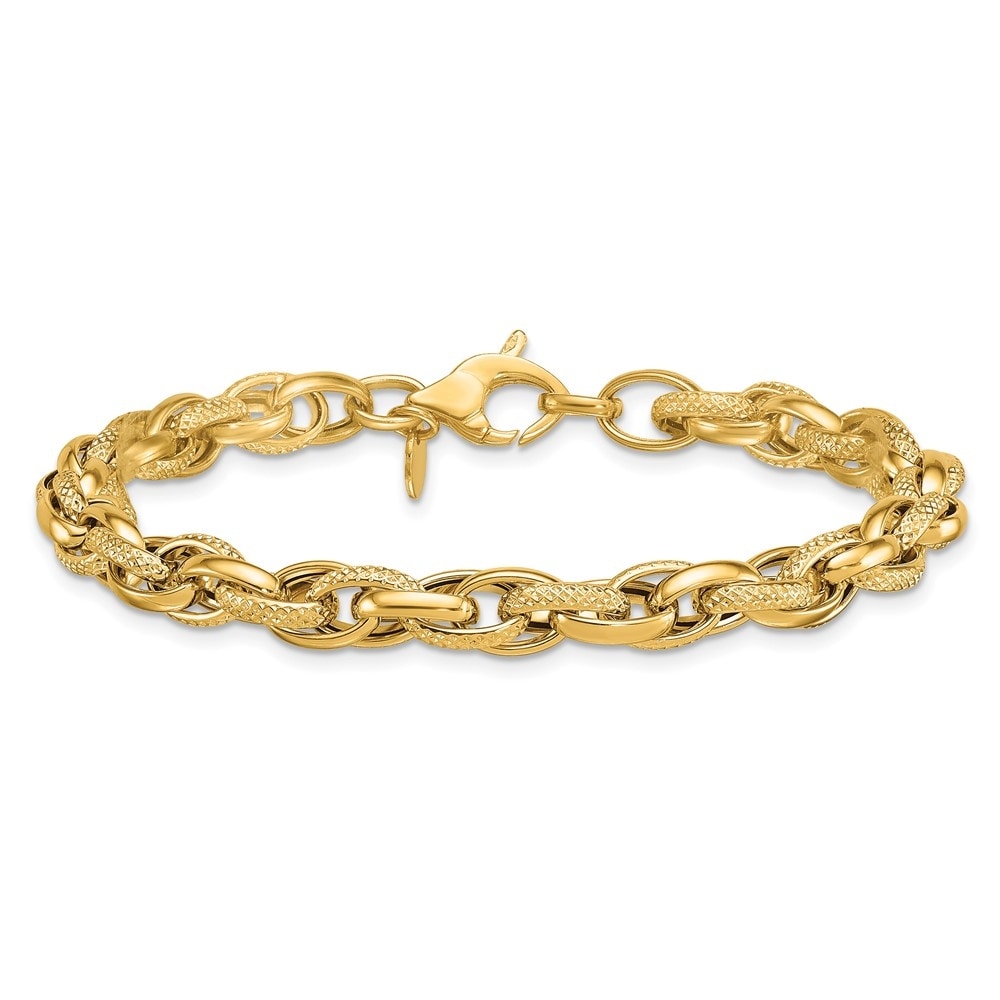 Solid 18K Yellow Gold 7.5 6.3Mm Textured And Polished Woven Links Bracelet