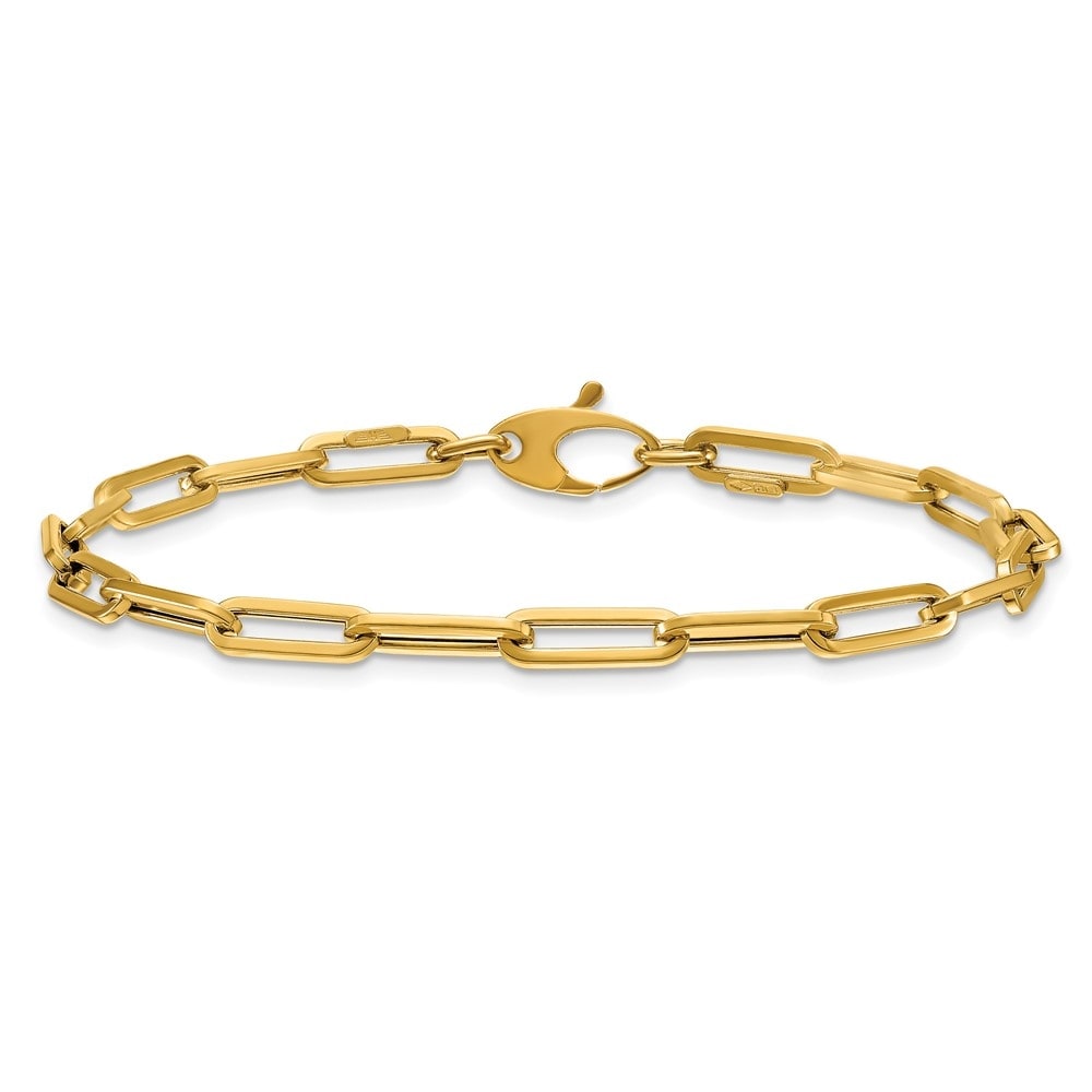Solid 18K Yellow Gold Italian 7.5 4Mm Paperclip Link Bracelet