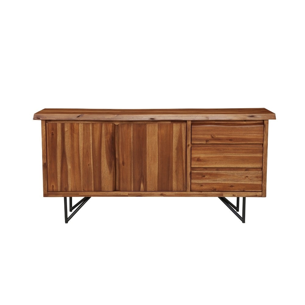 Solid Acacia Wood Server With Sleek Metal Legs Brown