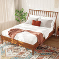 Solid Bamboo Platform Bed Bohemian Bed Frame With 46.5 Tall Spindle Headboard Wooden Slats Metal Support No Box Spring Needed