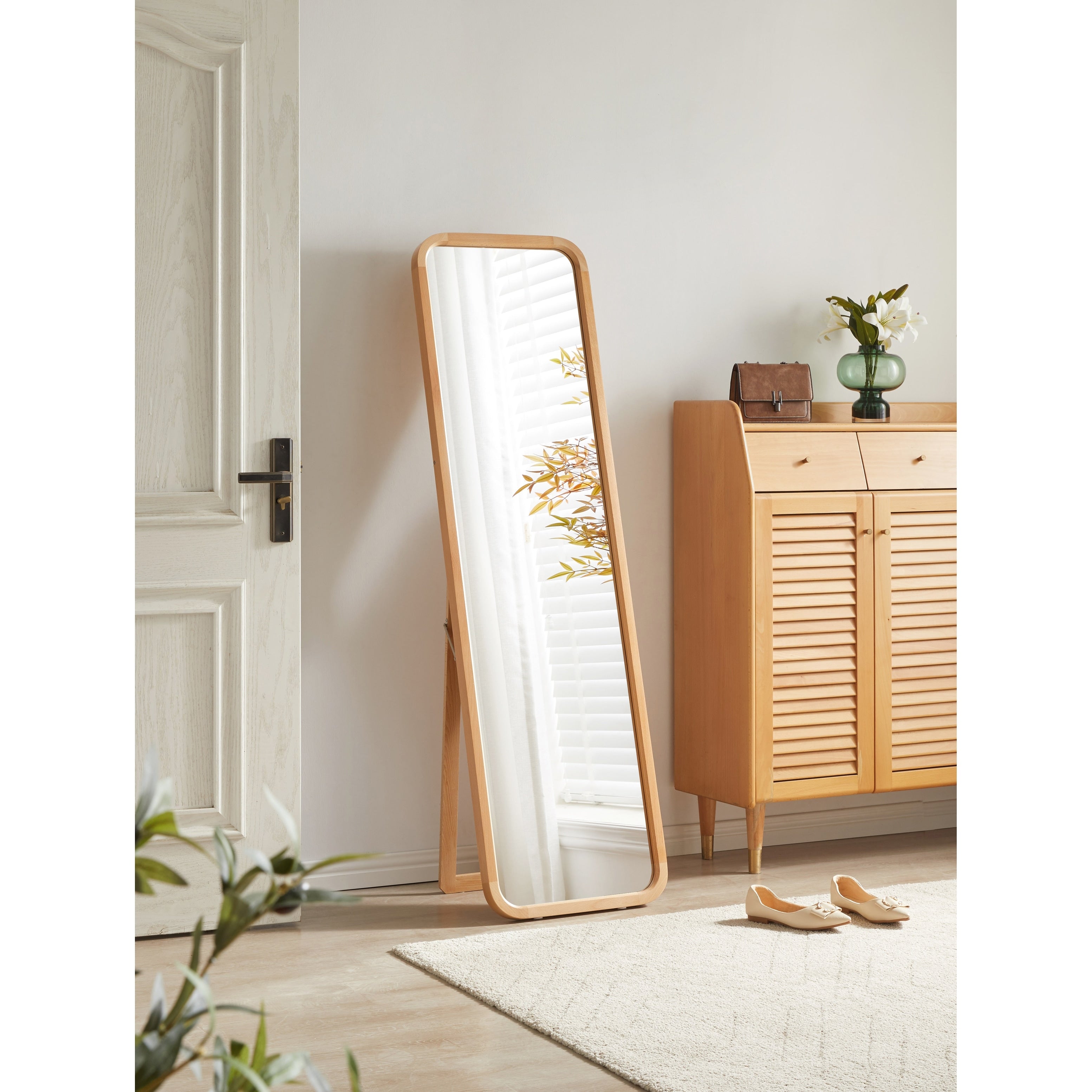 Solid Beech Wood Full Length Mirror Freestanding Floor Mirror With Stand 2 In 1 Wall Mounted Dressing Mirror