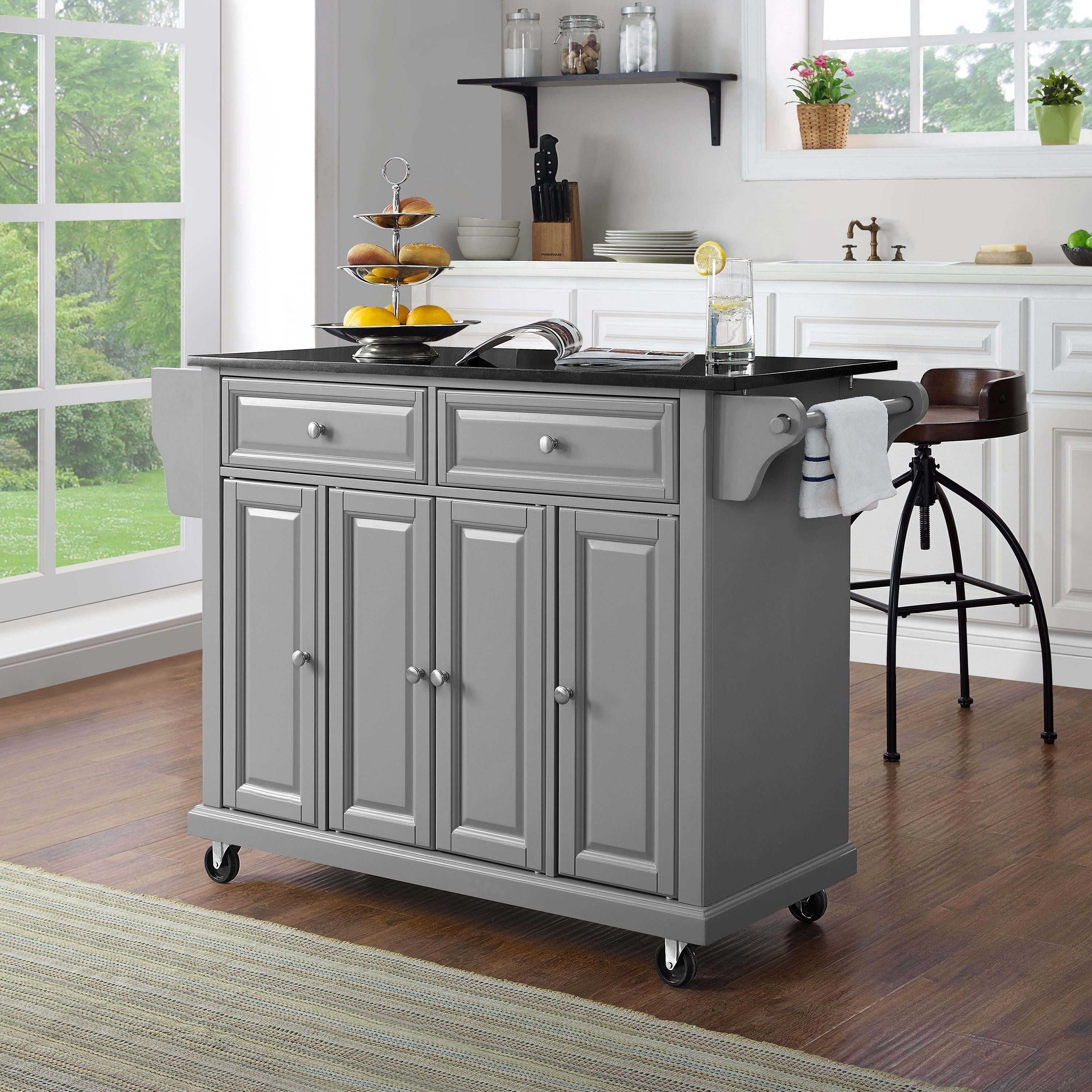 Solid Black Granite Top Kitchen Island
