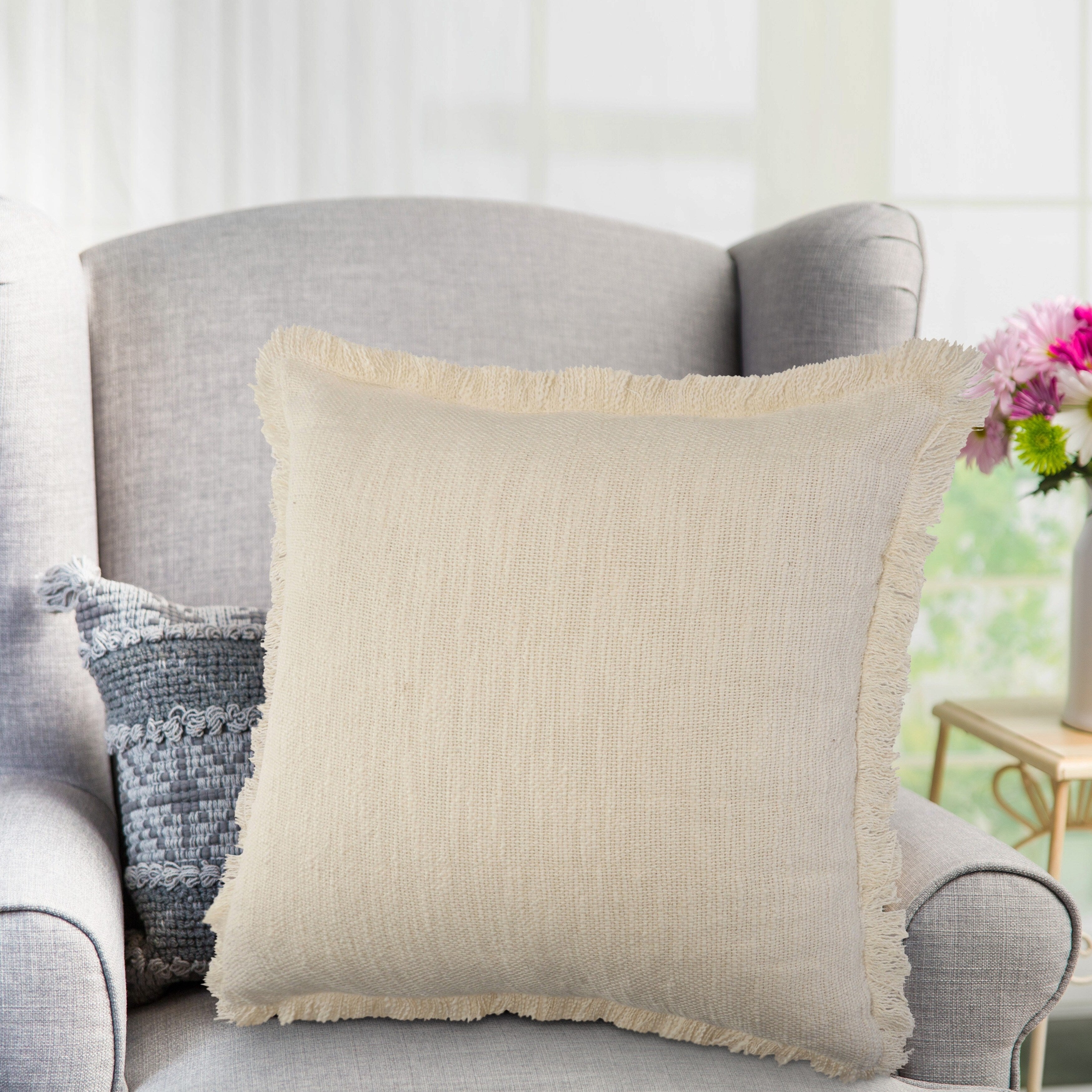 Solid Fringe Throw Pillow