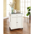 White Finish Solid Granite Top Portable Kitchen Cart Island