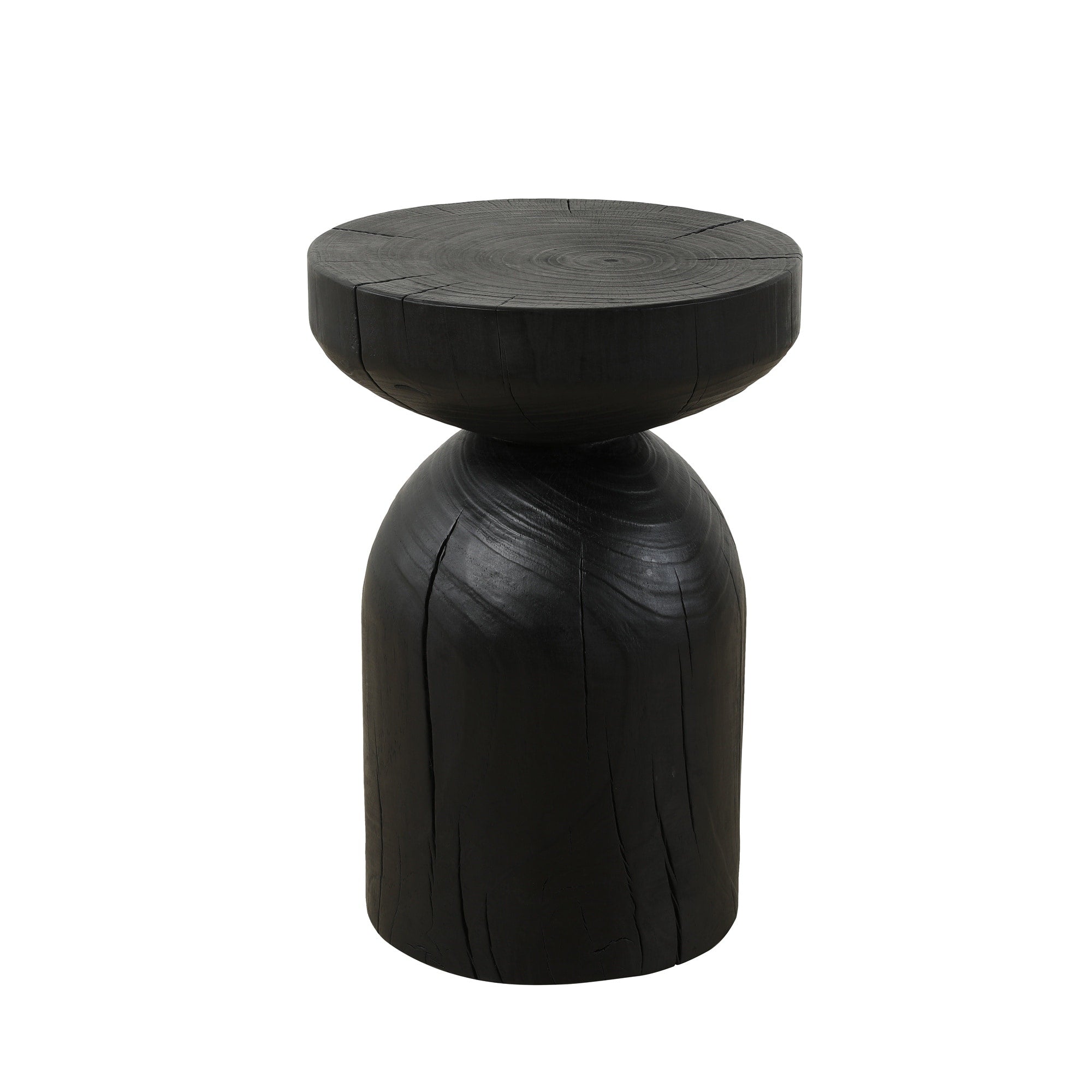 Solid Mango Wood Side End Table In Black 17.7 Inch Round Contemporary Wooden Accent Table Small Round Plant Stand