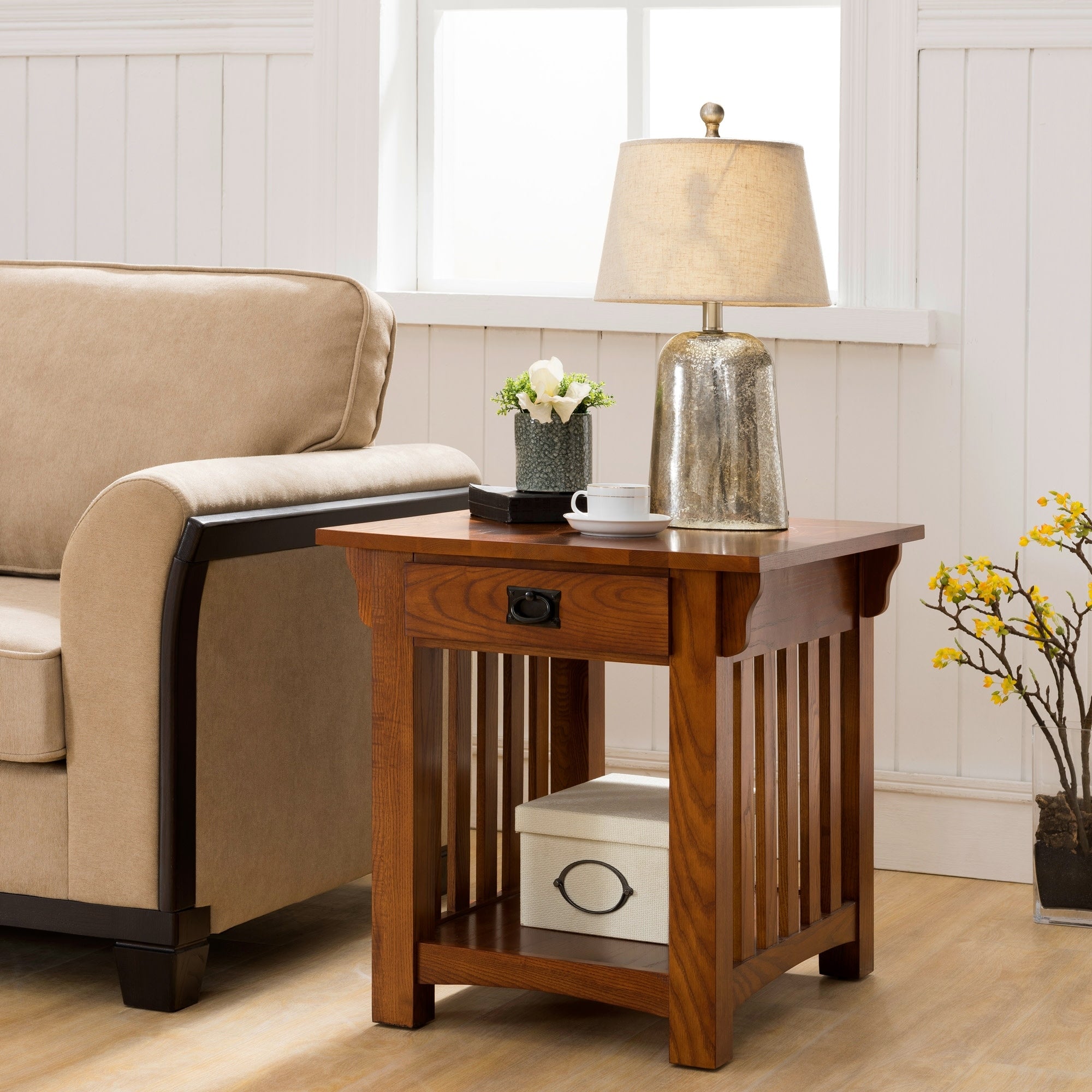 Solid Oak Mission Sienna Drawer End Table