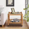 Solid Rubberwood Rolling Side Table 2 Tier With Lockable Wheels Removable Tray Sturdy Durable