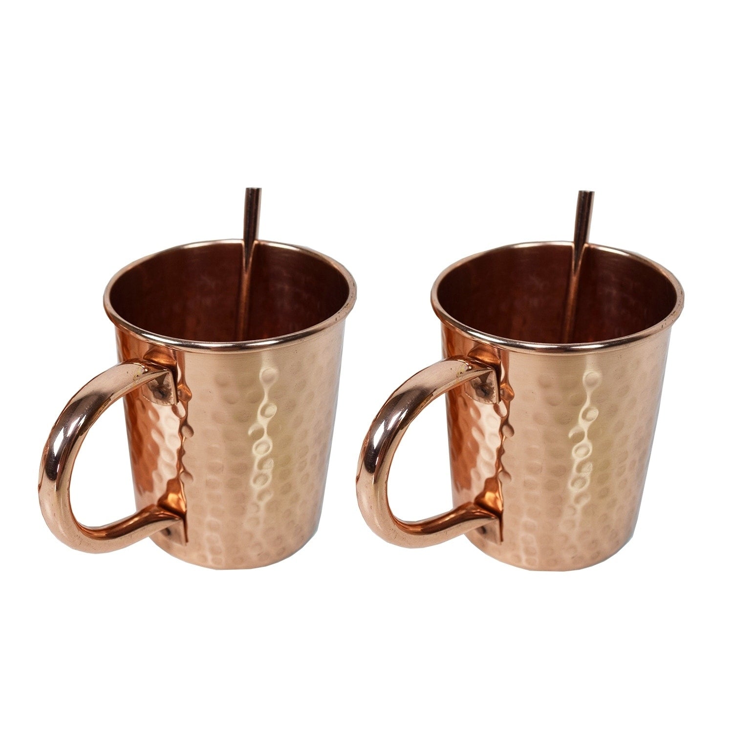 Solid Straight Pair Of 100 Copper Moscow Mule Mugs And Two Straws