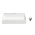 Solid Surface Wall Mounted Rectangular Bathroom Sink With Pop Up Drain Modern Floating Wash Basin With Center Drain