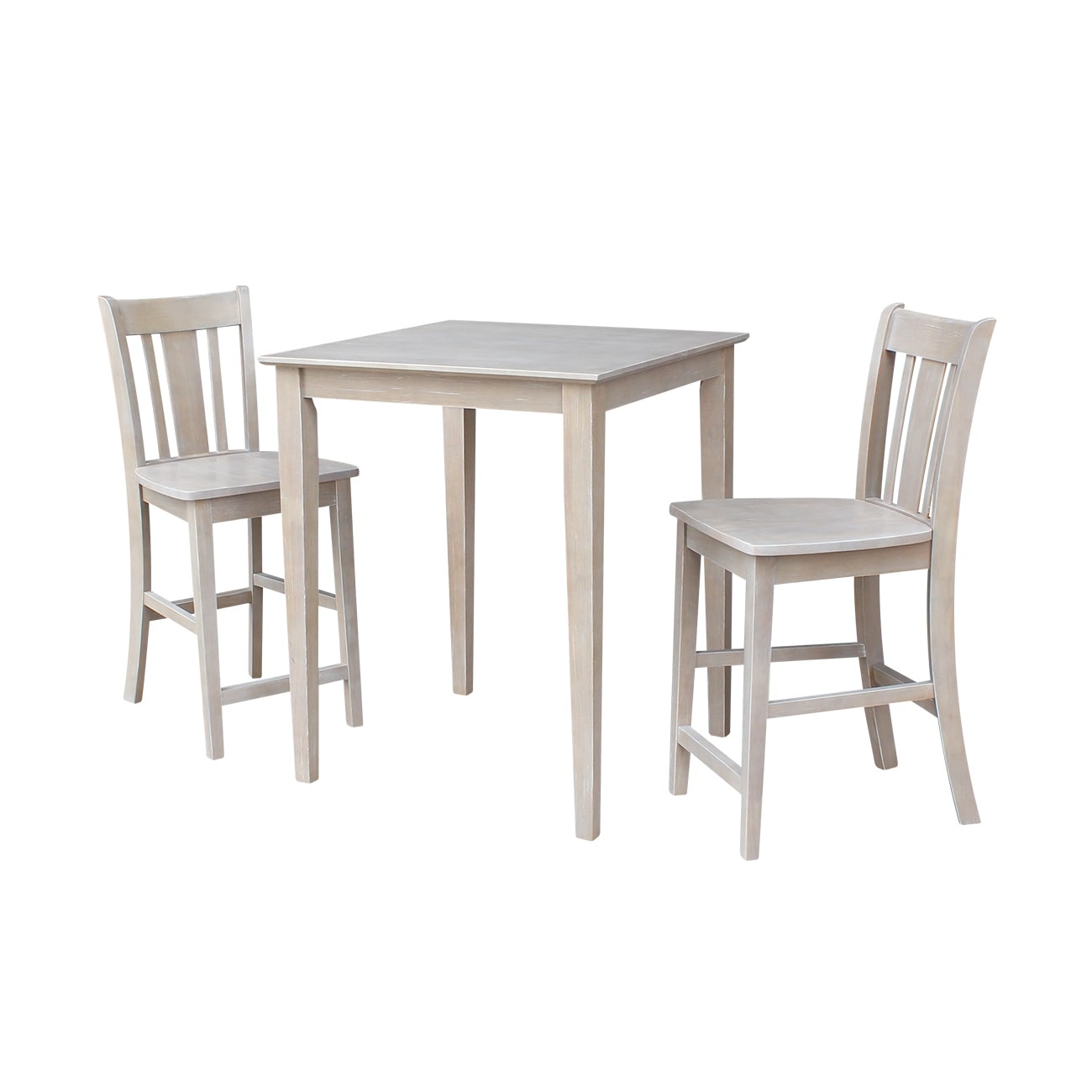 Solid Wood Counter Height Table And 2 San Remo Stools In Washed Gray Taupe
