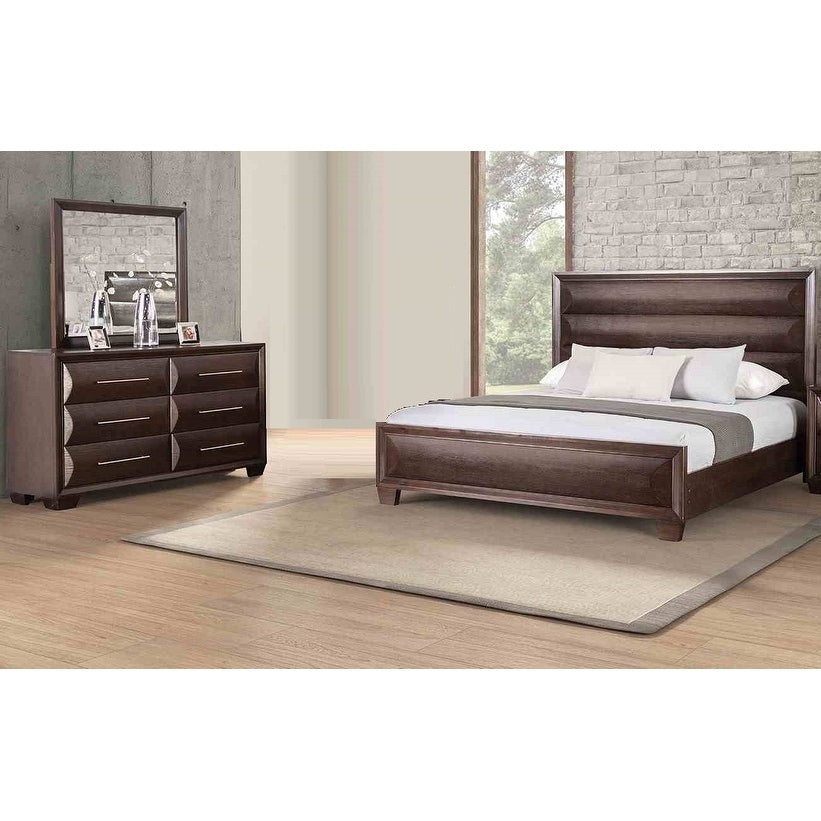 Solid Wood 3Pc Bedroom Set Bed Dresser Mirror Espresso Finish