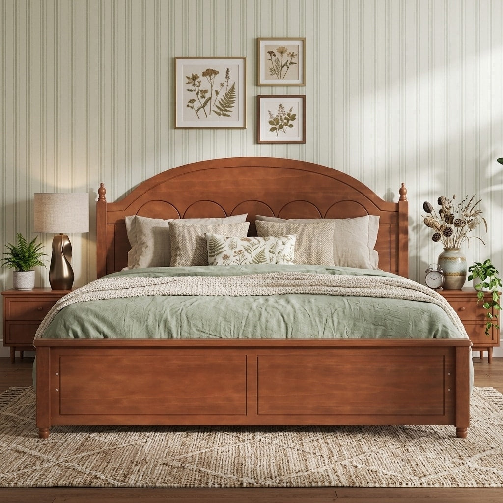 Solid Wood Bed Frame With Elegant Arched Headboard By Harper Bright Designs
