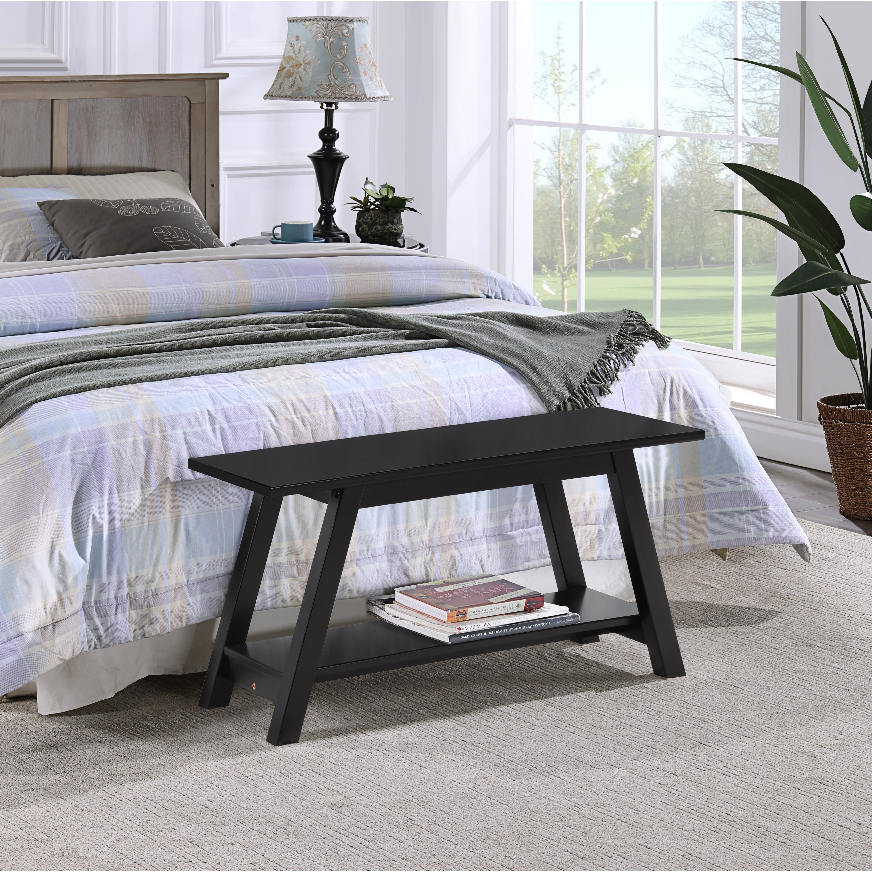 Solid Wood Bench With Shelf 36.1 Long Espresso