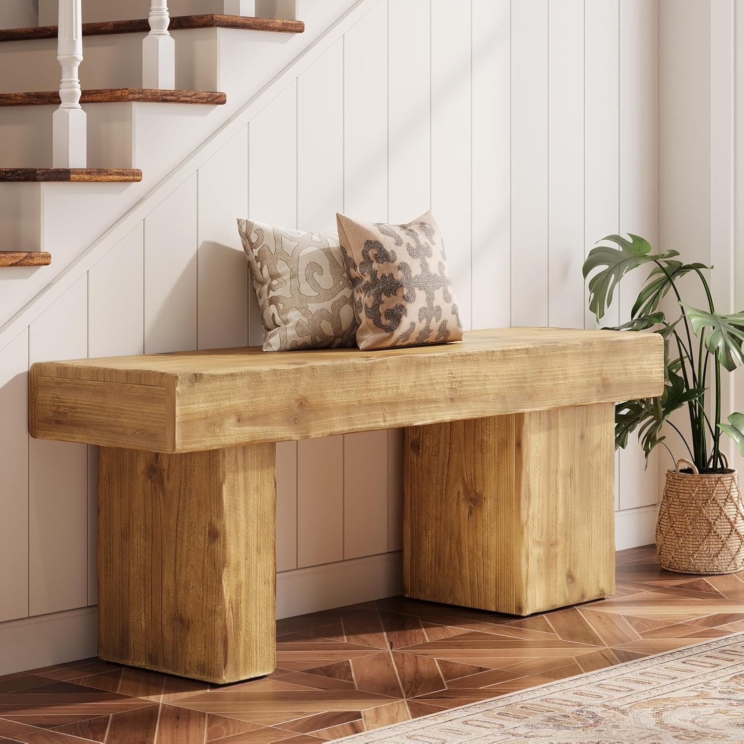Solid Wood Bench 47 Farmhouse Entryway Bench With Thickened Seat Indoor Bench For Bedroom 47.2 W X 11.8 D X 18.3 H