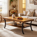 Solid Wood Coffee Table 2 Tier Rectangular Center Table With Storage Shelf 47 Rustic Living Room Tea Table