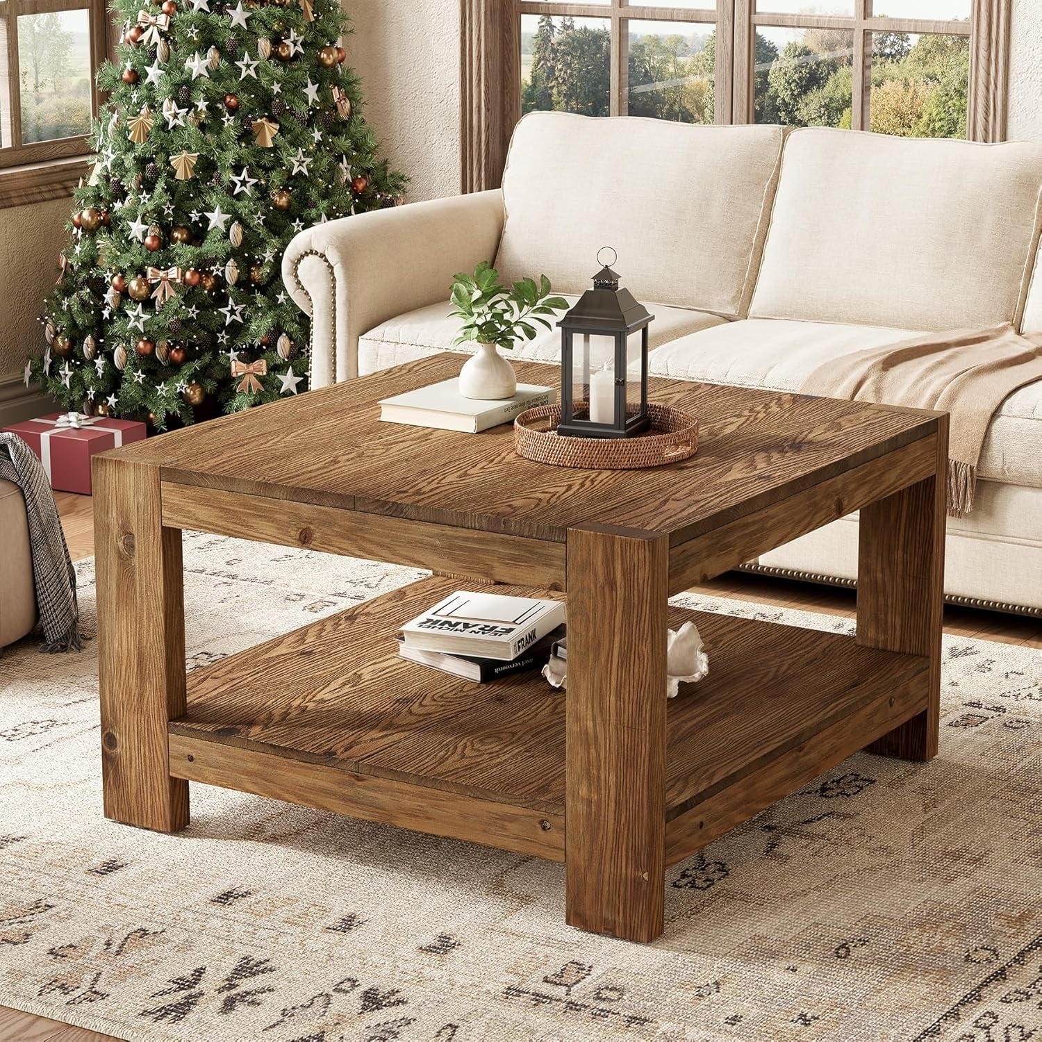 Solid Wood Coffee Table 31.5 Square Farmhouse Center Table
