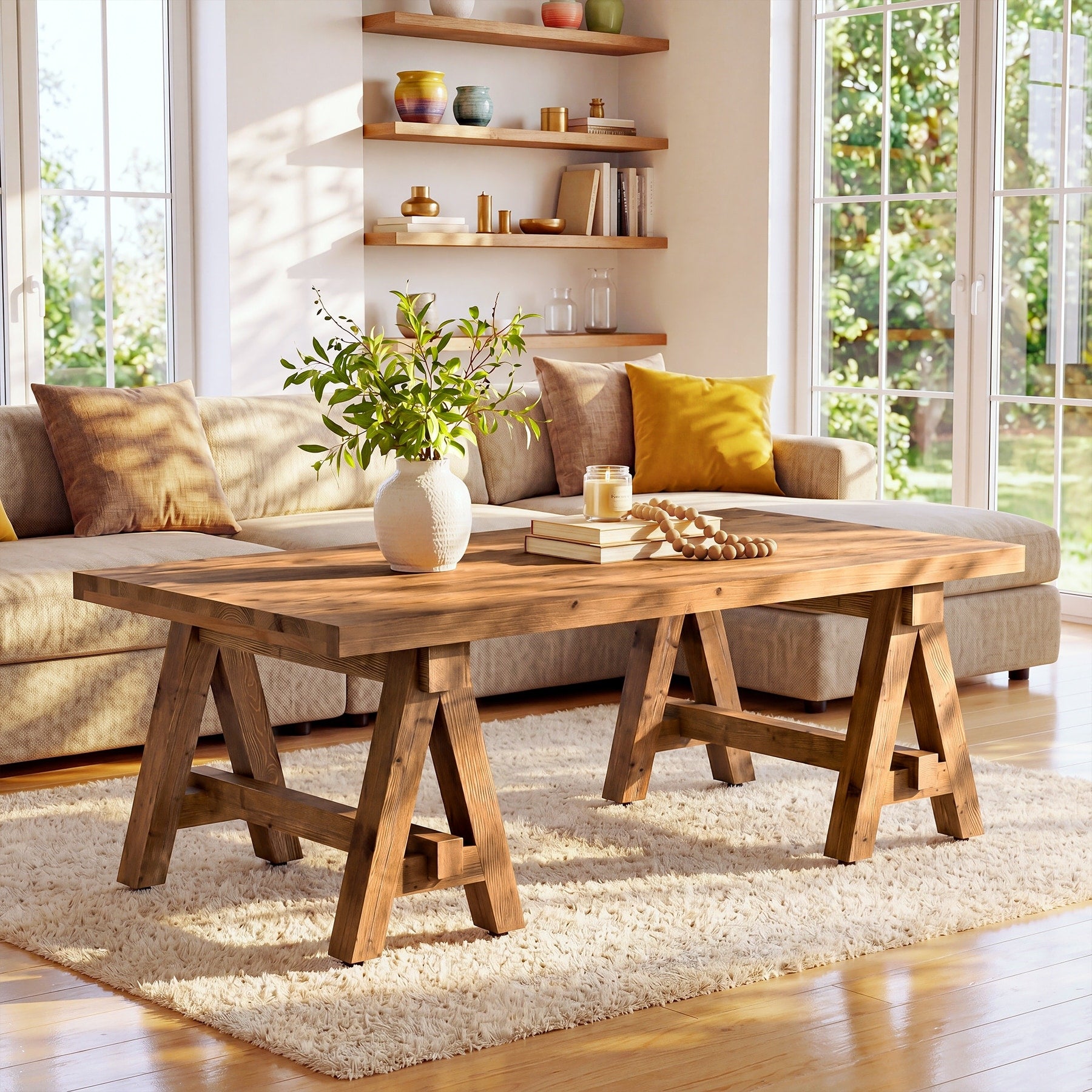 Solid Wood Coffee Table 47 Rustic Farmhouse Center Table