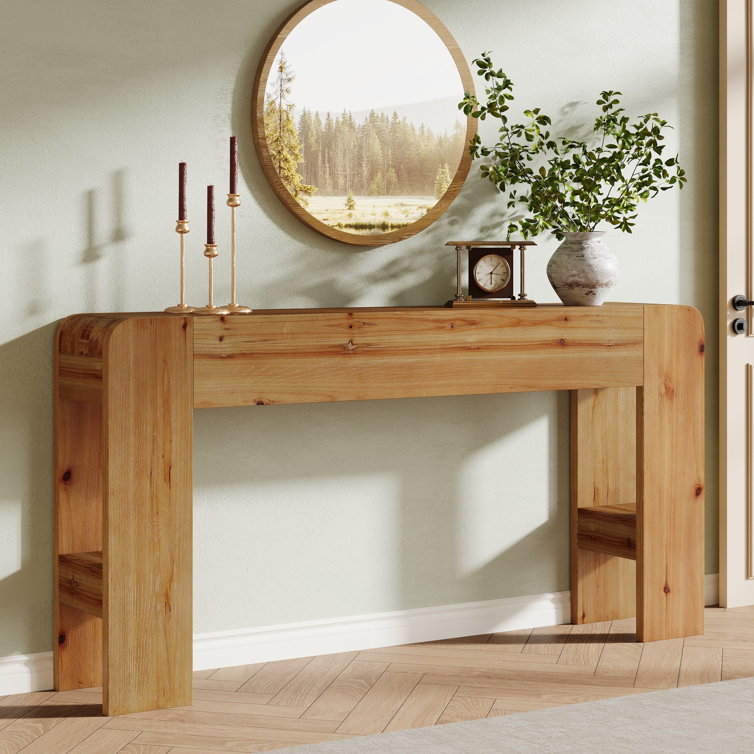 Solid Wood Console Table 63 Inch Farmhouse Sofa Table Behind Couch