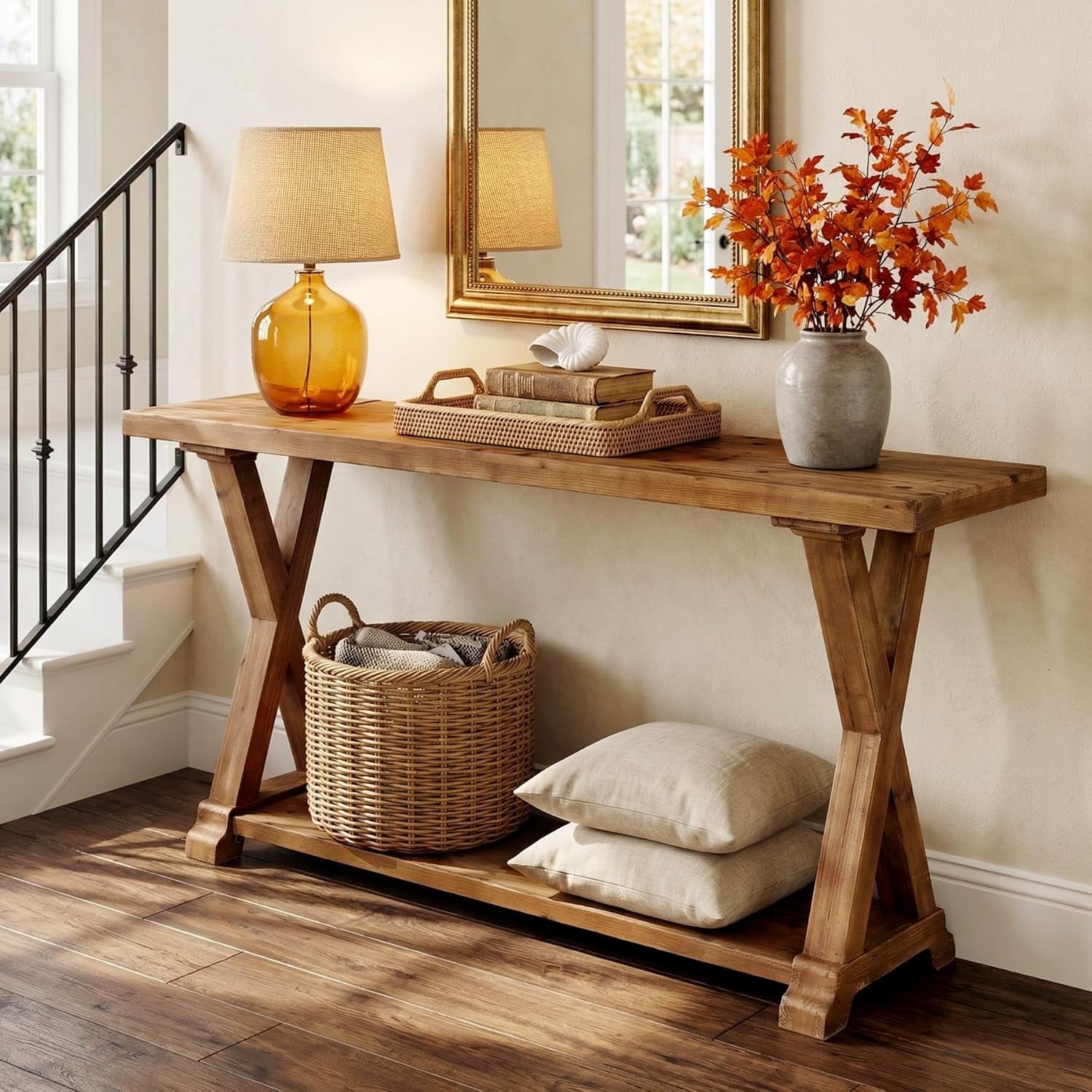 Solid Wood Console Tables For Entryway 63 Inch Sofa Table Behind Couch With Storage 62.99 L X 13.78 W X 33.46 H