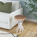 East At Mains Lancer White Teakwood Round Accent Table