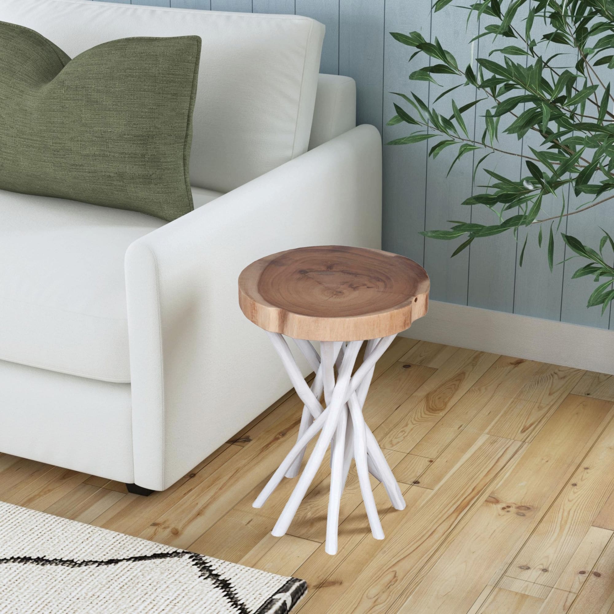 East At Mains Lancer White Teakwood Round Accent Table