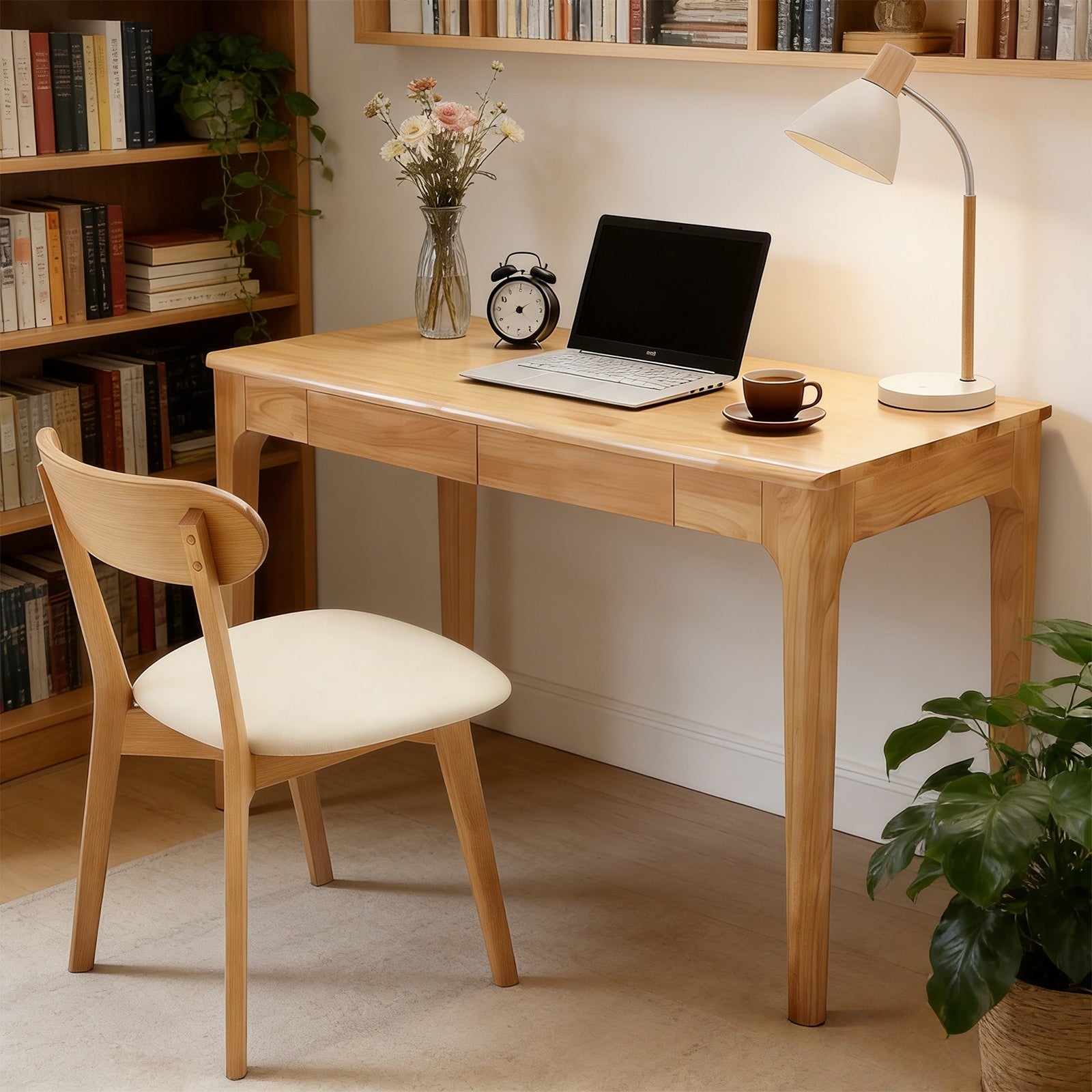 Solid Wood Desk With Drawers Standing Desk With Smooth Edges Home Office Desk For Small Spaces For Bedroom Living Room