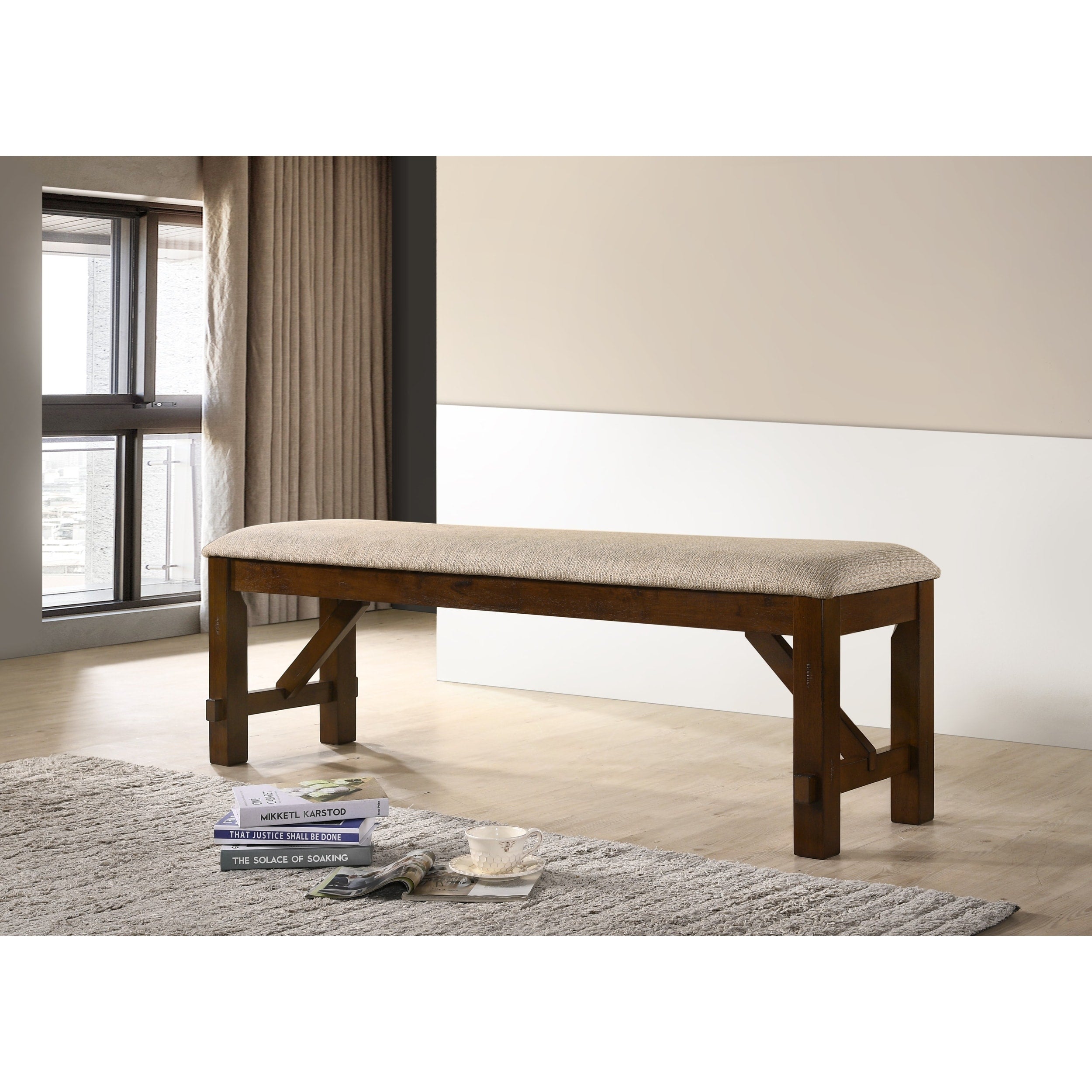 Solid Wood Dining Bench With Thick Foam Padding For Two People