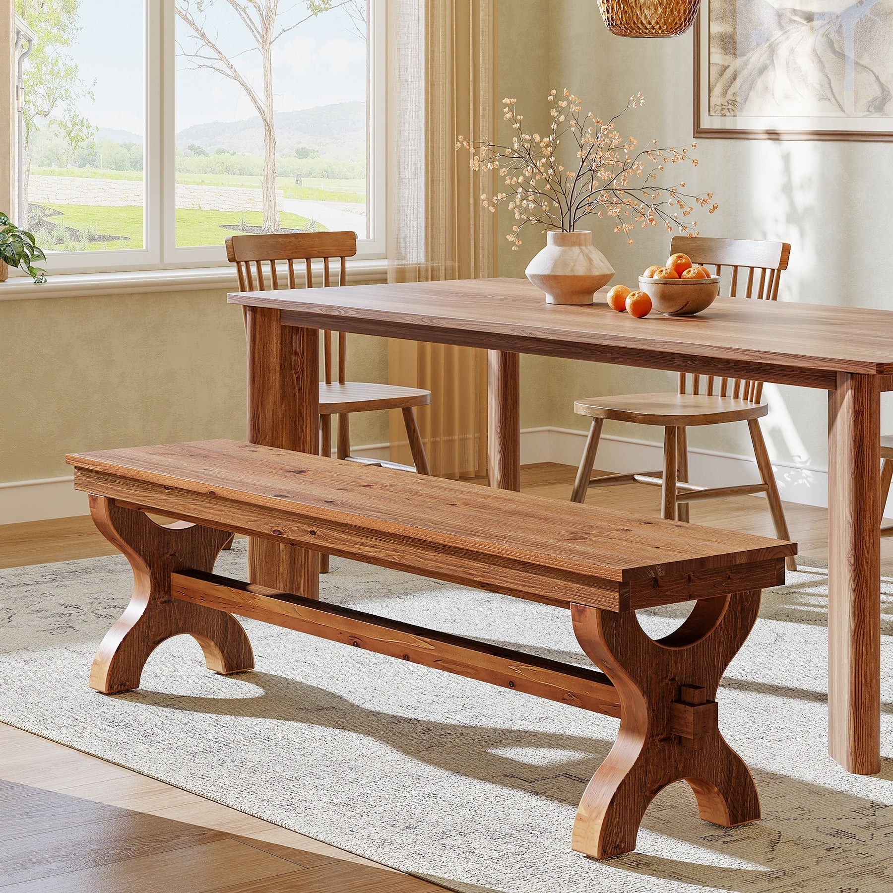 Solid Wood Dining Entryway Shoe Bench Long Indoor Accent Seat Bench For Dining Room Living Room Hallway