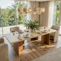 Solid Wood Dining Table 84 Inch Modern Farmhouse Kitchen Table For 6 8 People Natural Wood Rectangular Table 84