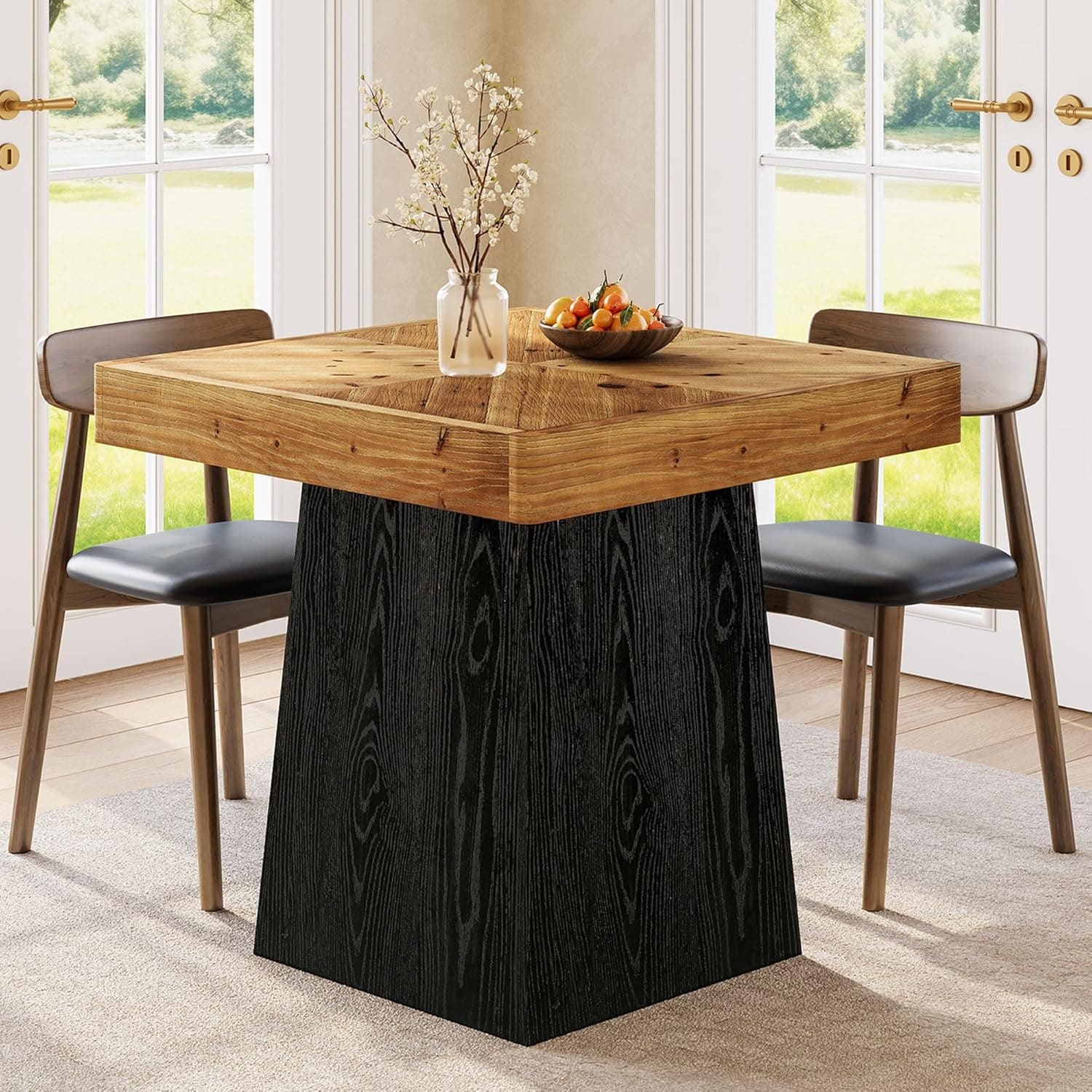 Solid Wood Dining Table For 2 4 31.5 Square Kitchen Dinner Table With Wooden Parquet Top 31.5 L X 31.5 W X 29.53 H