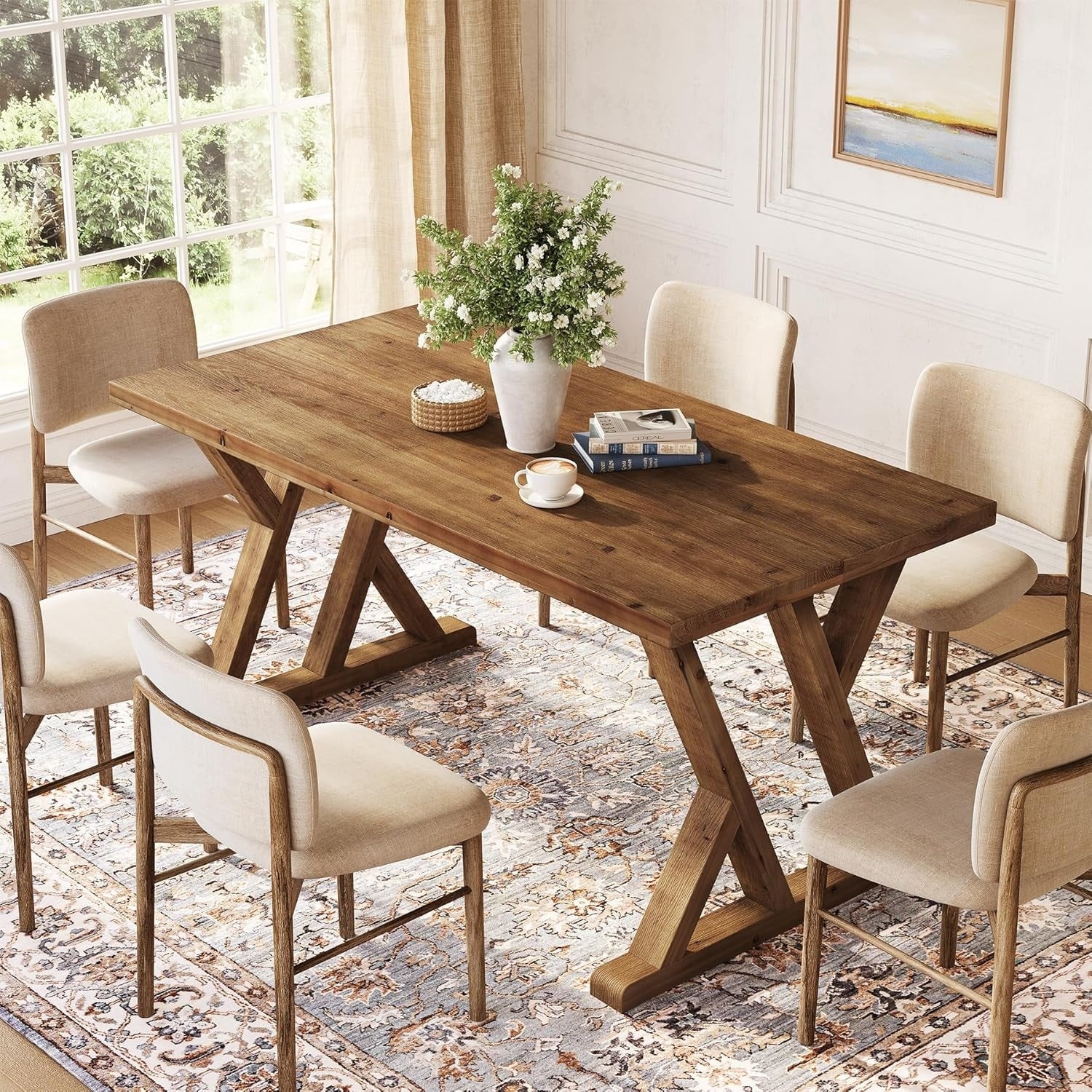 Solid Wood Dining Table For 4 6 People 63 Inch Rectangular Farmhouse Kitchen Table 62.99 L X 31.5 W X 29.92 H