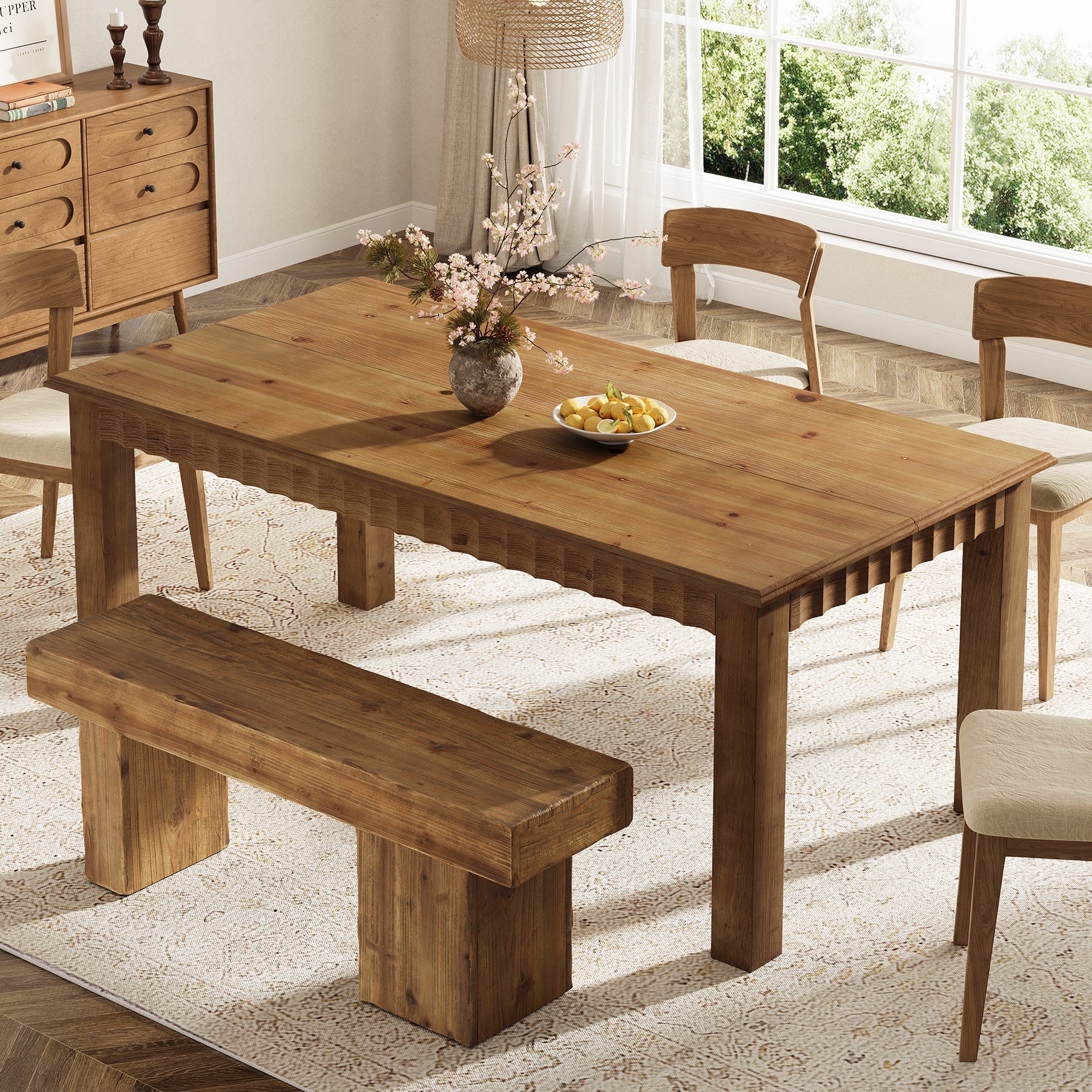 Solid Wood Dining Table For 63 Inch Farmhouse Table Rustic Brown Black 62.99 L X 31.5 W X 29.53 H
