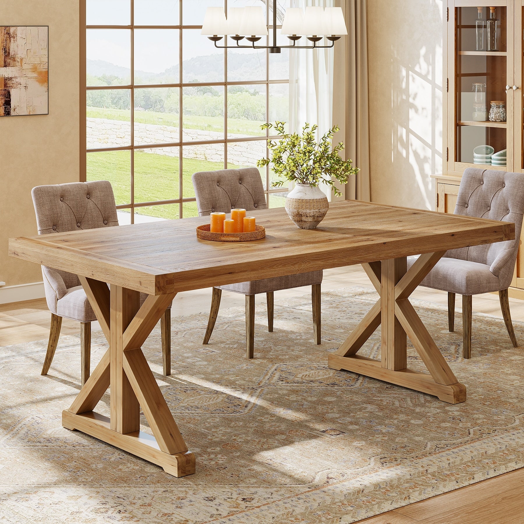 Solid Wood Dining Table 63 Long Farmhouse Kitchen Table For 4 6 People 31.49 D X 62.99 W X 30.51 H