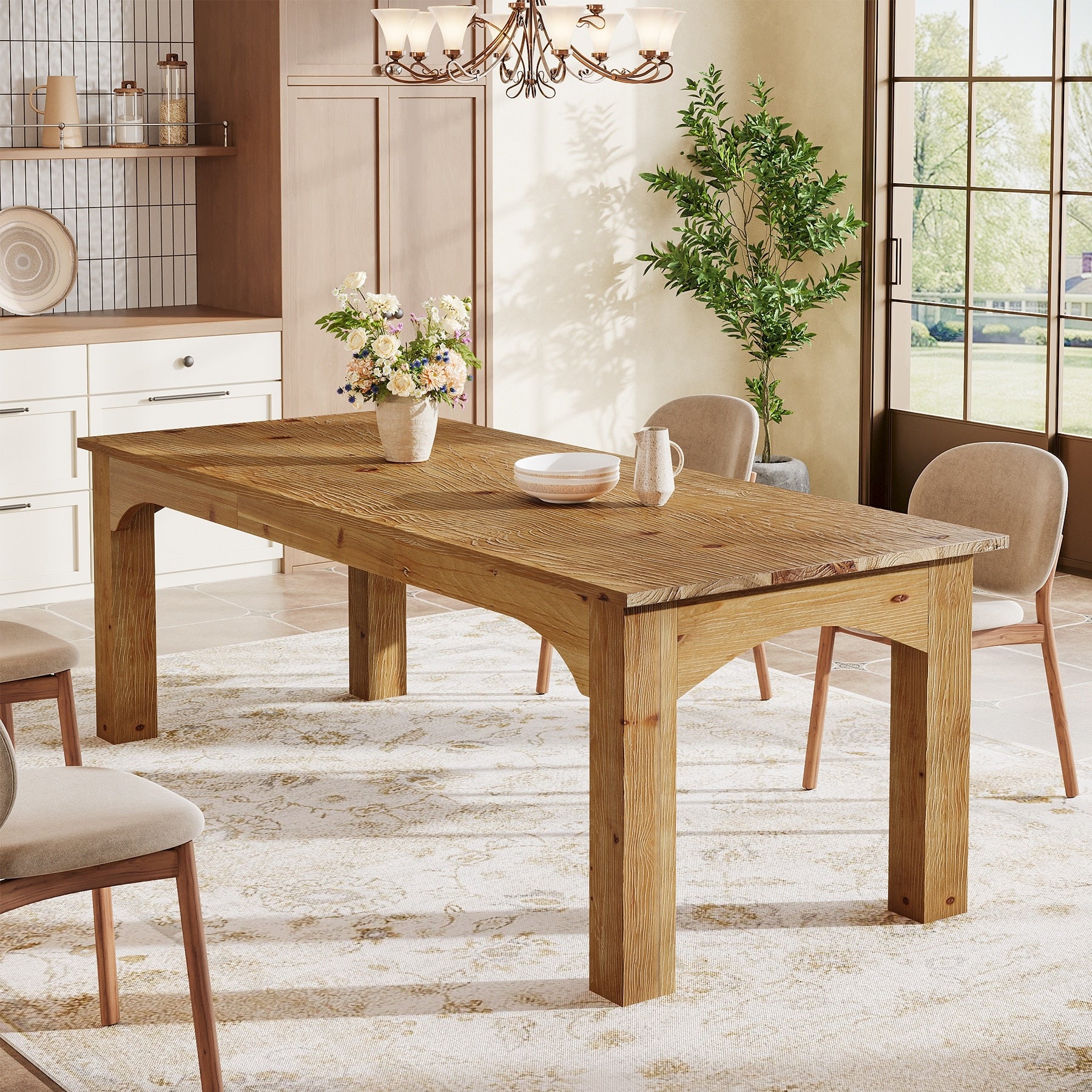 Solid Wood Dining Table 78.7 Long Rectangular Kitchen Table For 6 8 People 27.56 D X 78.74 W X 29.53 H