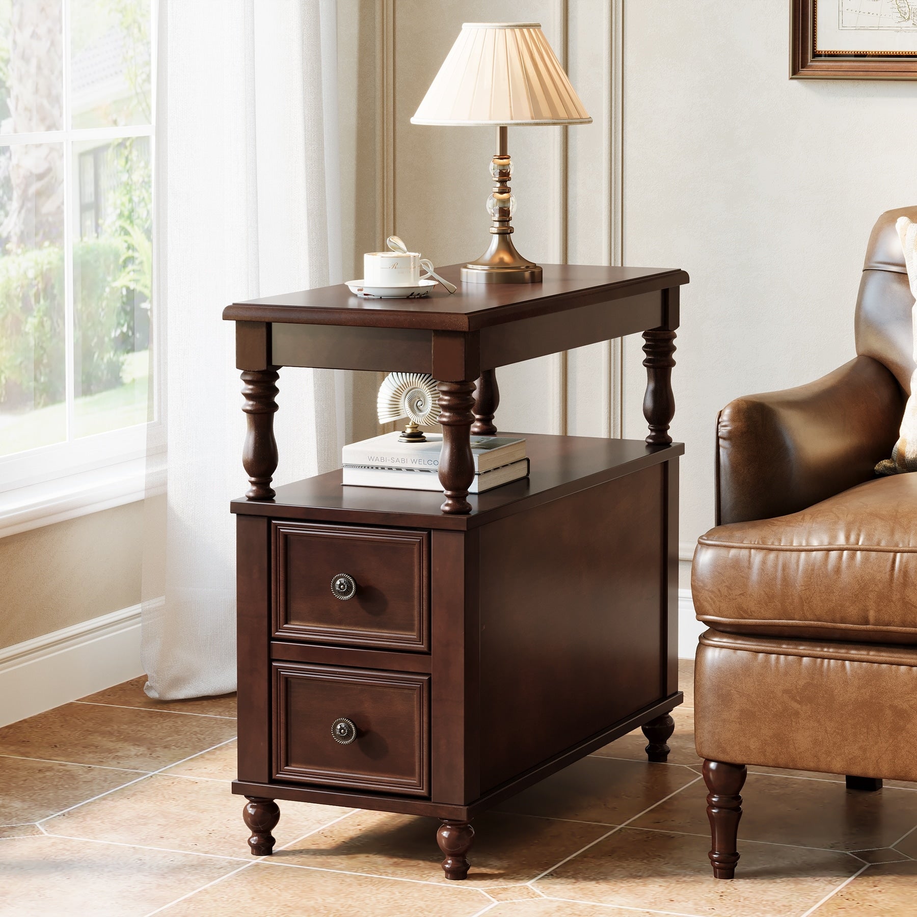 Solid Wood End Table With 2 Drawers