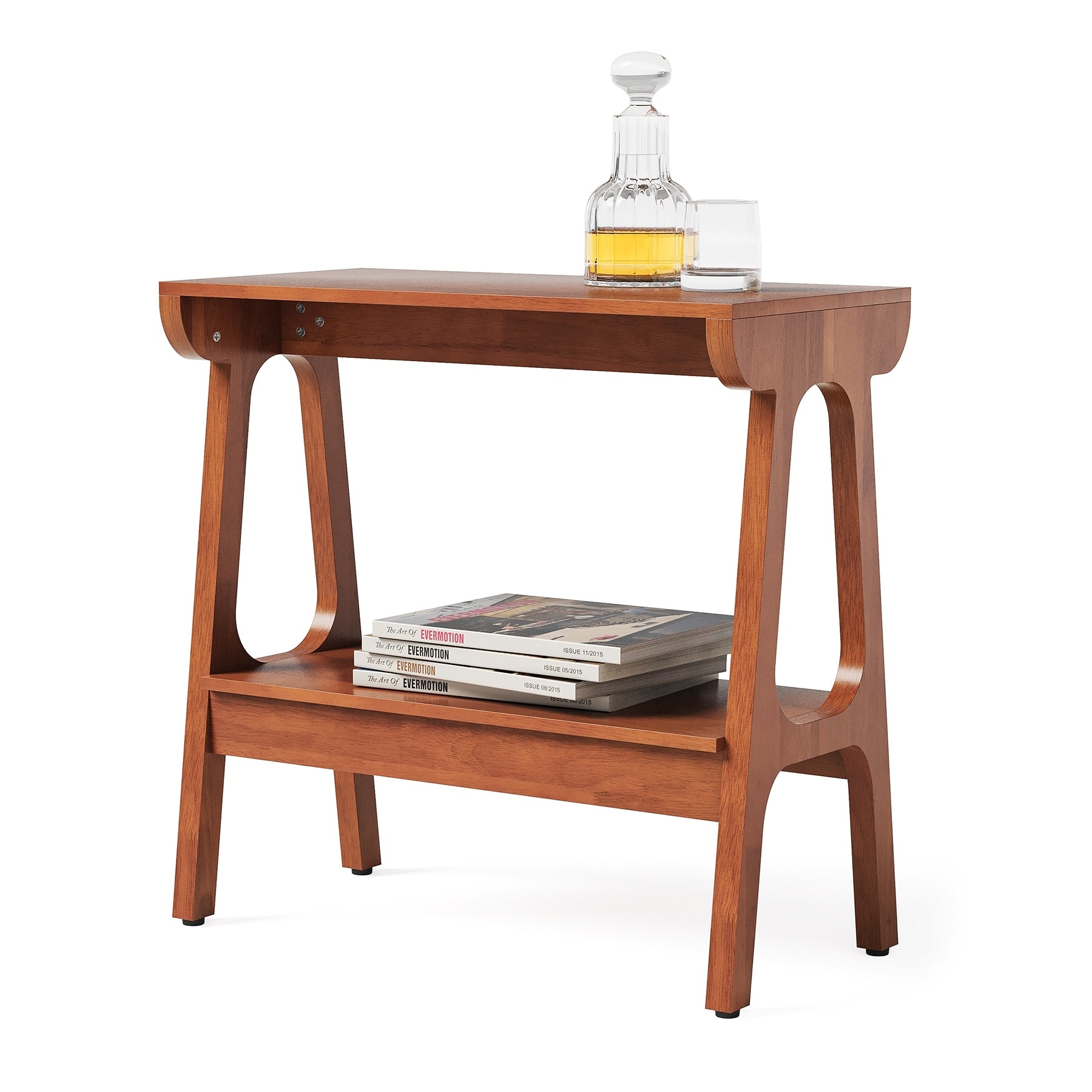 Solid Wood End Table With Storage Shelf Narrow 2 Tier Side Table