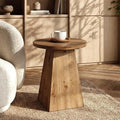 Solid Wood End Table 19 Round Side Table With Trapezoid Base For Small Spaces