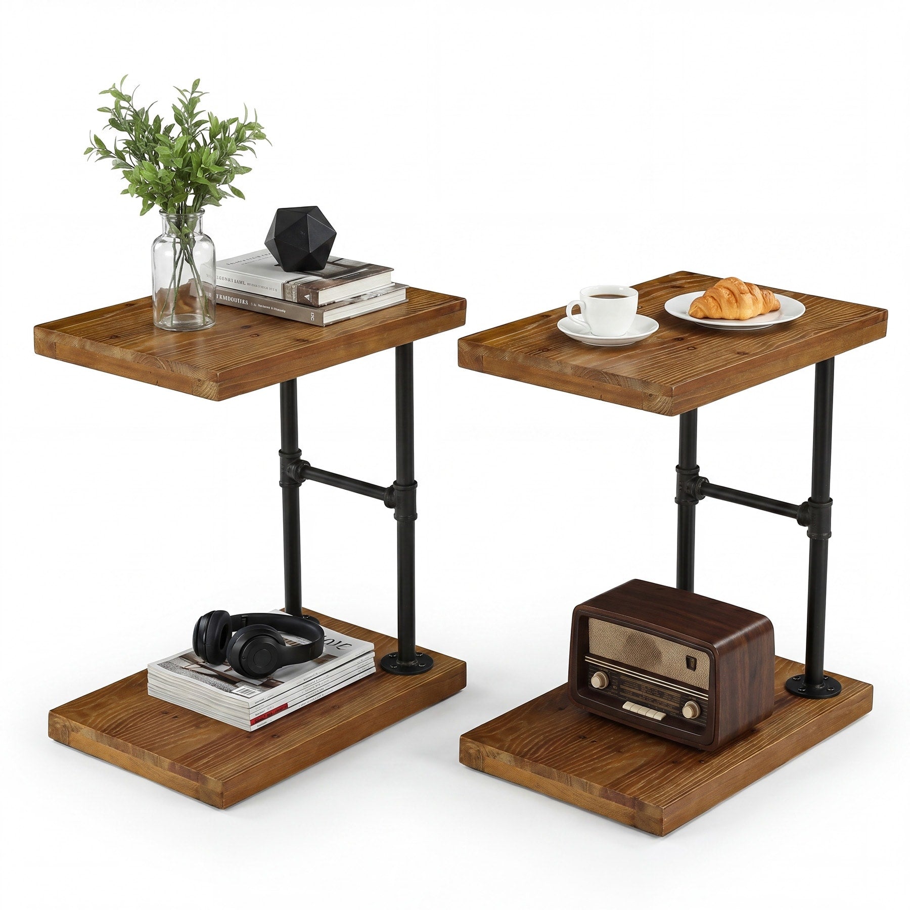 Solid Wood End Table C Shaped Side Table Accent Table