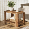 Solid Wood End Table Farmhouse Side Table With 2 Tier Storage Shelf Rectangle Bedside Nightstand