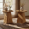 Solid Wood End Table Round Side Table With Trapezoid Base