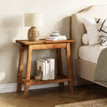 Solid Wood End Table Rustic 2 Tier Side Table For Living Room