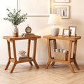 Solid Wood End Table Small Wooden Side Table With 2 Tier Storage